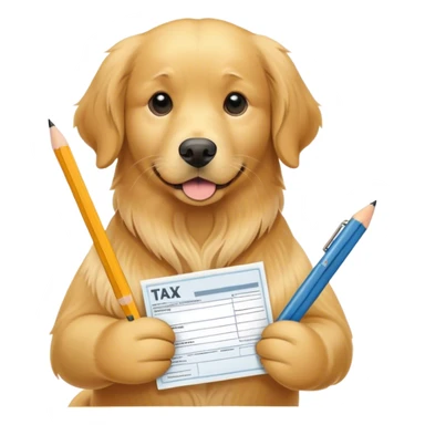 Golden retriever preparing taxes  sticker