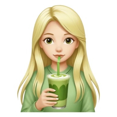 blonde luxury long hair girl with 1 drink of matcha latte and a lot of straws sticker