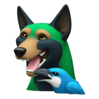 Anthropomorphic black and green dingo kissing a blue anthropomorphic bird sticker