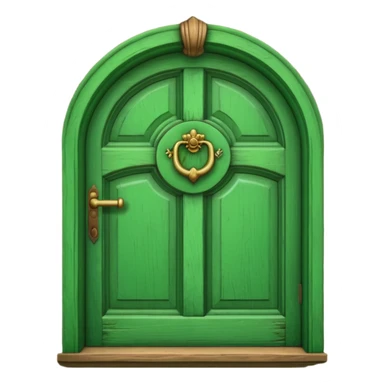 A wooden green door emoji in the style of Apple emoji with a window and a knocker and a different color sticker