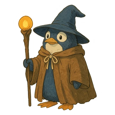 ghibli style penguin wizard sticker
