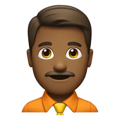 A man with brown short hair, brown skin, a brown mustache, wearing an orange shirt and a large yellow tie. sticker