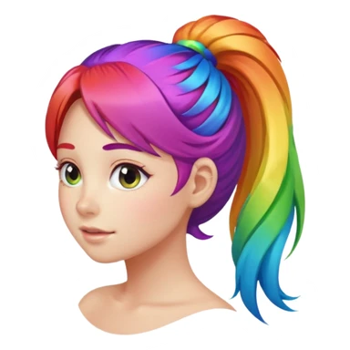 Girl with rainbow ponytail — bright gradient strands flowing sticker