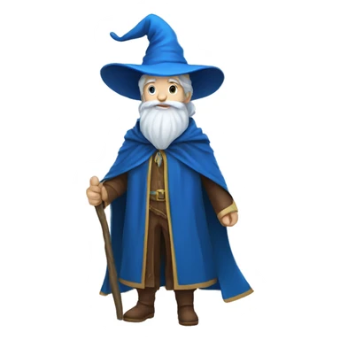 a wizard in a blue cloak and a blue pointed hat and a white beard sticker