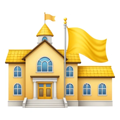 white background, magic school, with a big flag, big flag on a roof, big yellow flag, white school sticker