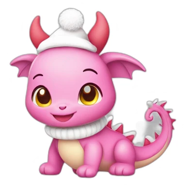 cute, little Pink dragon, in sweater and Christmas hat. adorable happy kawaii style, colorful, clear outline, vector, simple white background, 8k, 3:2 sticker