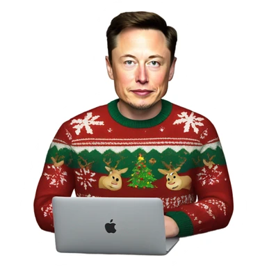 Elon musk wearing a Christmas sweater on a MacBook sticker