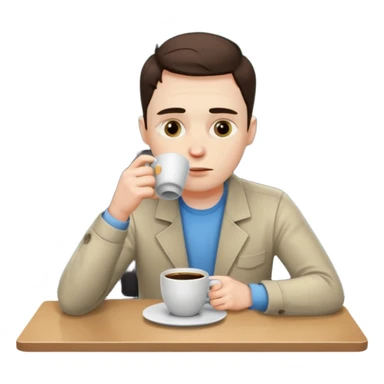 tired programmer with dark circles under his eyes drinks coffee sitting at a desk sticker