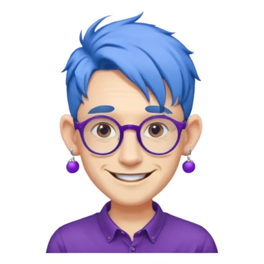 blue haired man with big ears and purple earrings and spectaclesi happy sticker