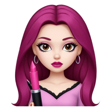 pale skin, girly bratz baddie, beautiful dark brown eyes, sharp black eyeliner, long dark red hair sticker