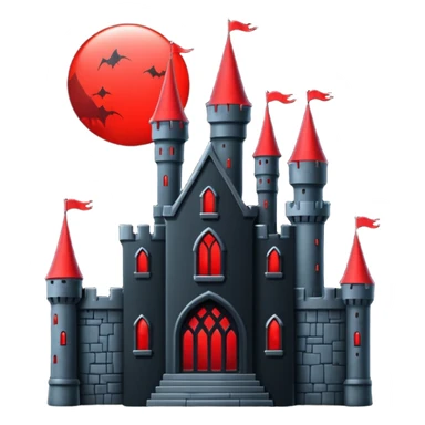 iOS sticker, dark castle, black walls, red windows, minimal fantasy sticker