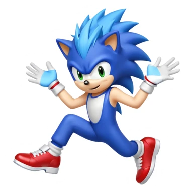 Sonic the Hedgehog, blue spiky hair, white gloves, red shoes, energetic expression sticker