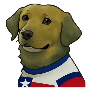 Golden retriever wearing a Texas flag shirt sticker