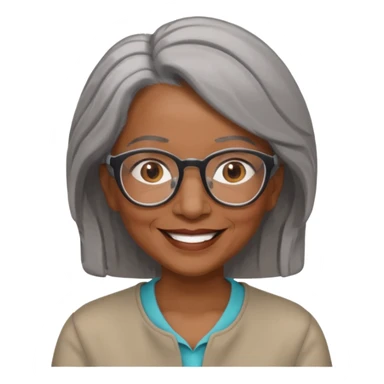 Older woman of color with gray shoulder length  hair and glasses and smiling sticker