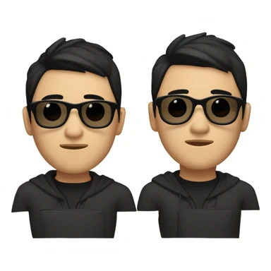 programmer, student, asian, black hair, black eyes, male, round face, black sunglasses, black hoodie, part hairstyle sticker