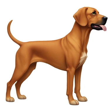 white male with long rainbow colored hair standing alongside a brown rhodesian ridgeback sticker