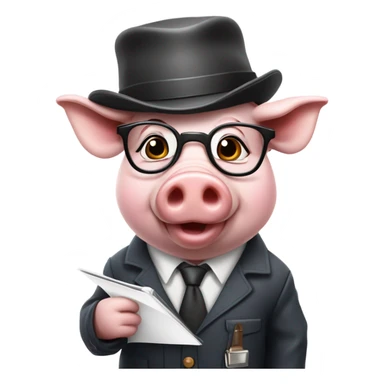 Pig dressed as a reporter sticker