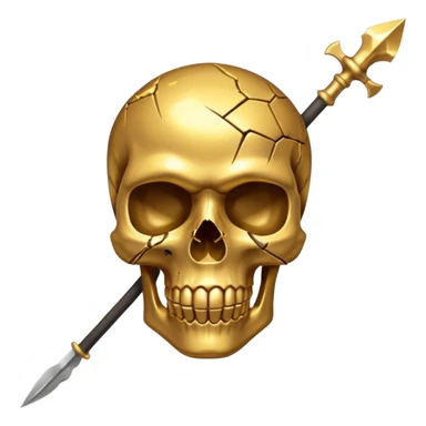 broken gold skull by a spear sticker