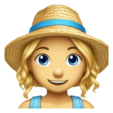 smiling girl in straw hat blue eye sticker