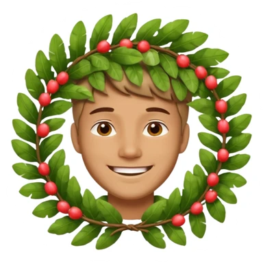 a man wearing a large leaf wreath sticker