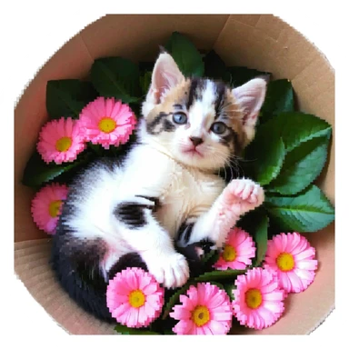 Kitten lying in the flower cone sticker
