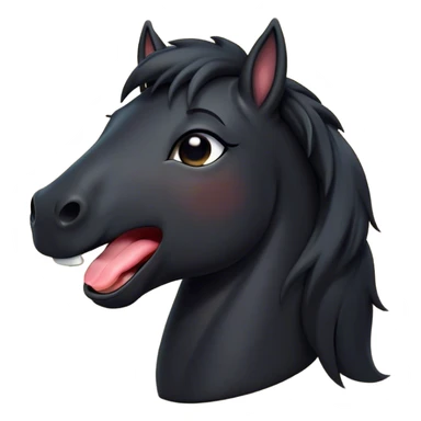 Cinematic Cute Yawning Black Horse Portrait Emoji, Head tilted slightly with a dramatic, wide-open yawn, revealing a soft, sleek black fur with a subtle shimmer, floppy ears slightly drooping, round dark eyes barely open in drowsy contentment, Simplified yet irresistibly adorable features, highly detailed, glowing with a soft, cozy glow, high shine, relaxed yet expressive, stylized with a touch of whimsy, bright and endearing, soft glowing outline, capturing the essence of a sleepy yet affectionate horse, so drowsy it feels like it could stretch out of the screen and curl up for a nap! sticker