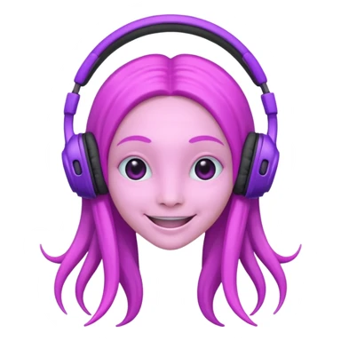 headphone wearing beautiful pink alien, purple long haired sticker