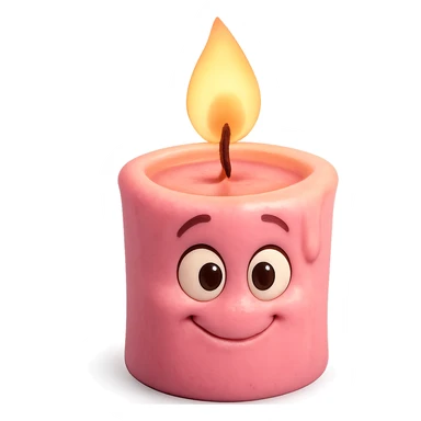 Draw a pink, Pixar-style candle with a flame. The candle should be visible from the front and top. sticker