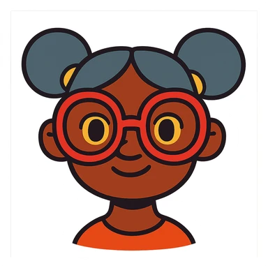 african american girl head with oversize glasses and gray hair in bunches, vibrant toon style sticker