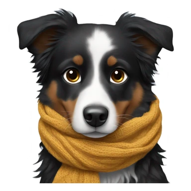 Small black australian shepherd dog wearing a knit scarf sticker