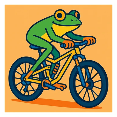 a frog riding a full suspension mountain bike, vibrant and playful style sticker