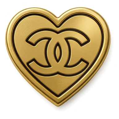 Chanel heart in metallic gold style with a black outline, modern and graphic sticker