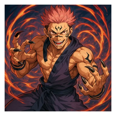 Sukuna character inspired by anime style, visual interpretation 2, detailed, dynamic pose, vibrant colors sticker