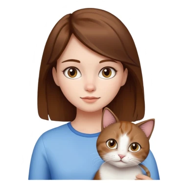 Ragazza con capelli marroni con un gatto bianco  sticker