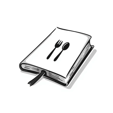 Closed cookbook with a fork and spoon symbol on the cover – collection of recipes sticker
