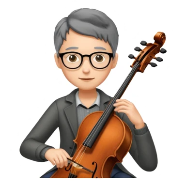 an emoji of my mum playing the cello, she has short black-ish gray hair, wears glasses, she is small sticker