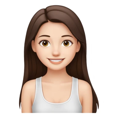 a pretty bratz fair girl with straight brunette long hair, middle partition. wearing a white thin strap trap tank top, smiling, wearing light makeup. very pretty. sticker