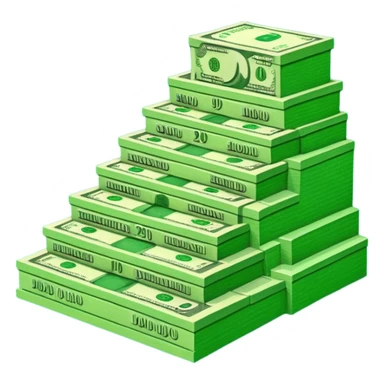 A three-level podium made entirely of stacked banknotes, rising from left to right with each step higher than the previous one. sticker