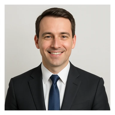 a professional-looking person in business dress with an approachable smile, light background, modern style sticker