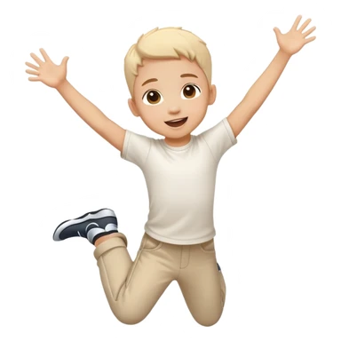 child jumping with arms up, cheerful and energetic, motion lines to show action sticker