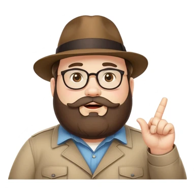 Fat bearded nerd wearing fedora hat pointing up to the sky with finger sticker