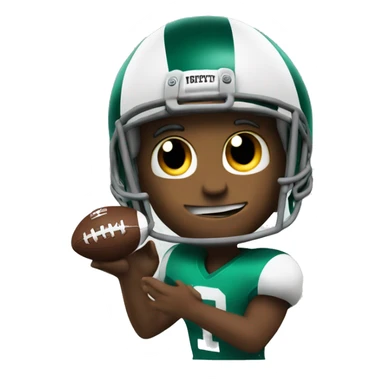 A football emoji wearing a tiny helmet and making a touchdown pose sticker