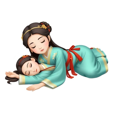 Beautiful girl in Hanfu lying on the ground sleeping sticker