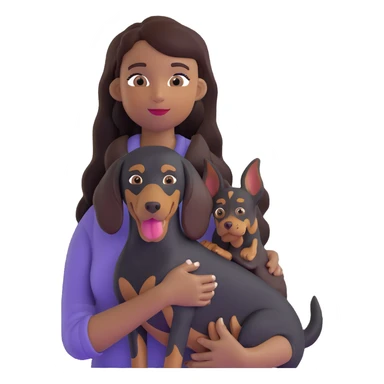 Black girl with long hair holding a Doberman dog sticker