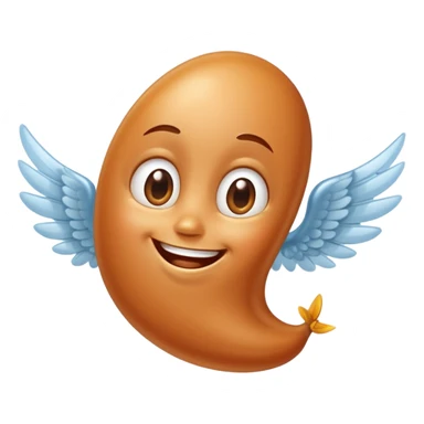 Create a baked bean that is flying with a face on it sticker