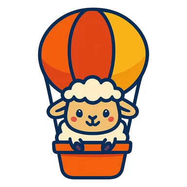 Remove the background, keep only the sheep in the hot air balloon, vibrant toon style, with no background. sticker