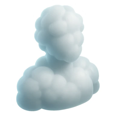 person made entirely of white fluffy convex clouds, shoulder up, front view, matte glass style sticker