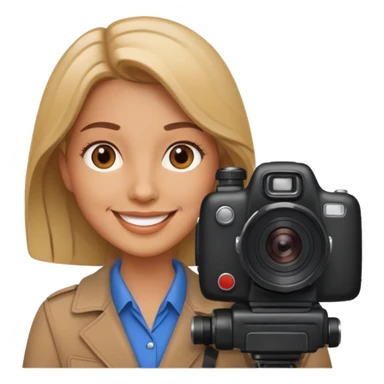 a white journalist with a camera sticker