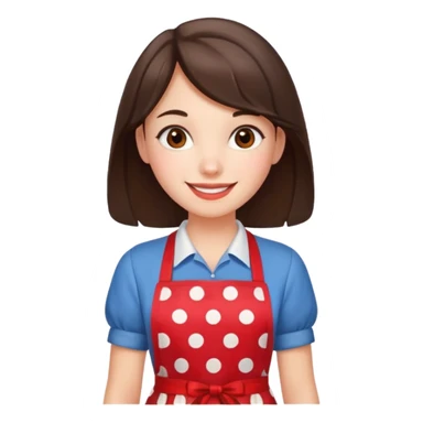 A brunette housewife girl in a red apron with white polka dots. Smiling  sticker