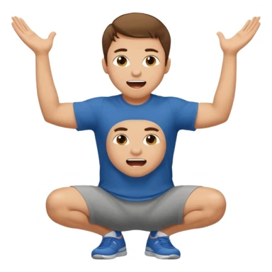 Make a normal wieght guy facing forward squatting with a t-shirt on and his hands up and his mouth open sticker